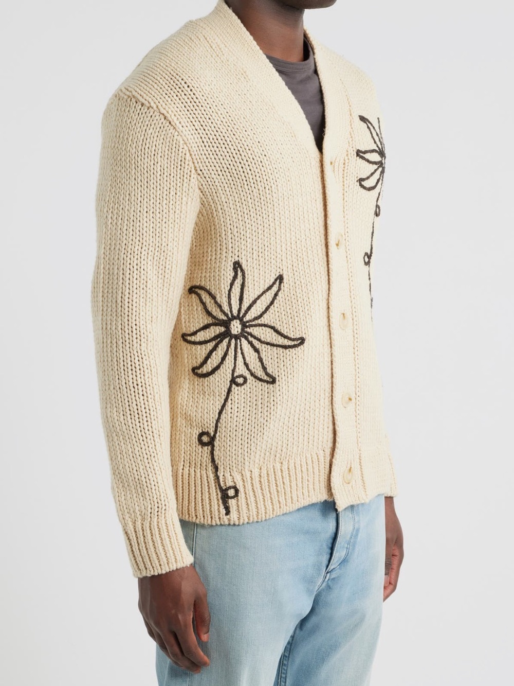 A.P.C. Cream Knit Cardigan with Black Floral Appliqué - Picture 13 of 16